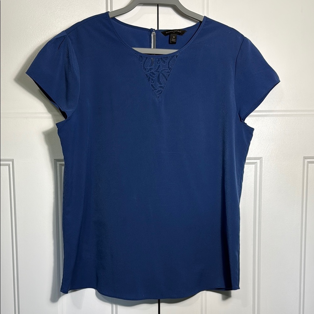 Banana Republic Blue Cap Sleeve Blouse with Lace Detail